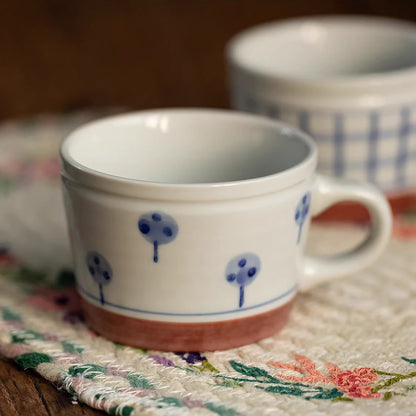 Mug Minoyaki motif arbres et carreaux peint à la main