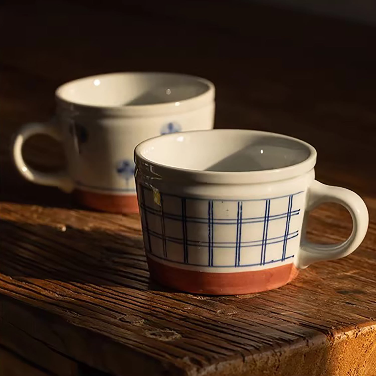 Mug Minoyaki motif arbres et carreaux peint à la main
