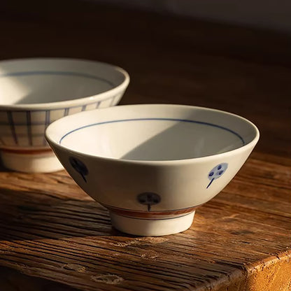 Vaisselle Minoyaki motif arbres et carreaux peinte à la main