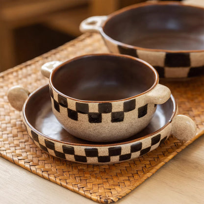 Vaisselle en céramique Minoyaki motif damier rétro