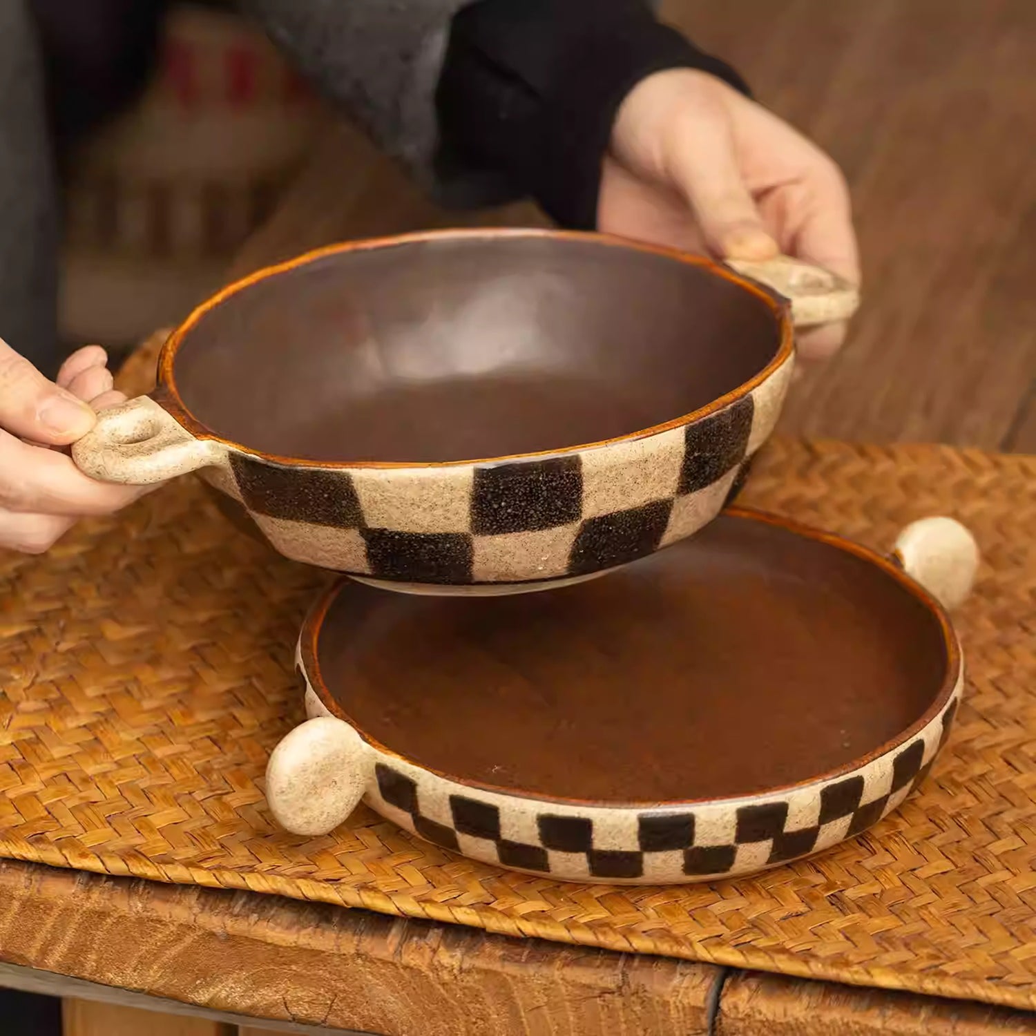 Vaisselle en céramique Minoyaki motif damier rétro