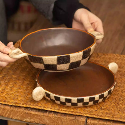 Vaisselle en céramique Minoyaki motif damier rétro