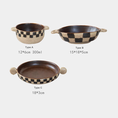 Vaisselle en céramique Minoyaki motif damier rétro