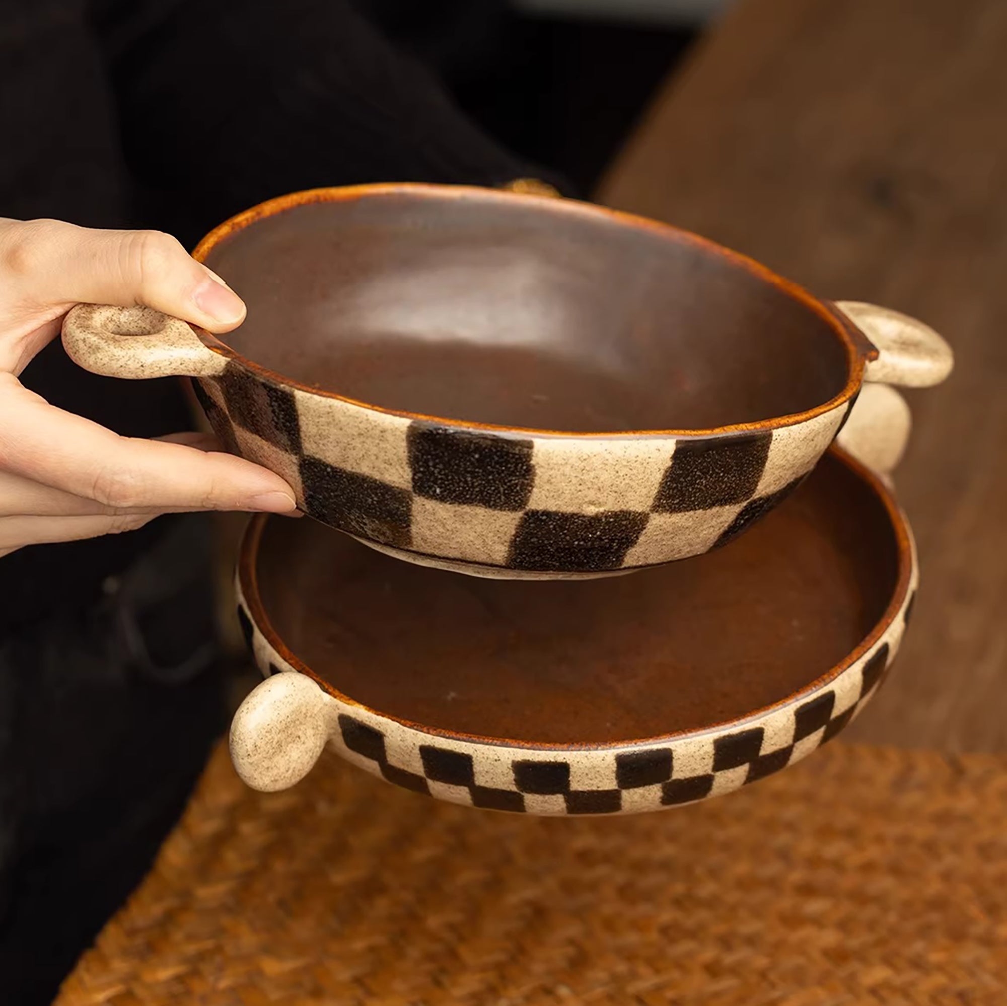 Vaisselle en céramique Minoyaki motif damier rétro