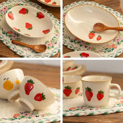 Vaisselle Mino-yaki en céramique à motifs de fraises