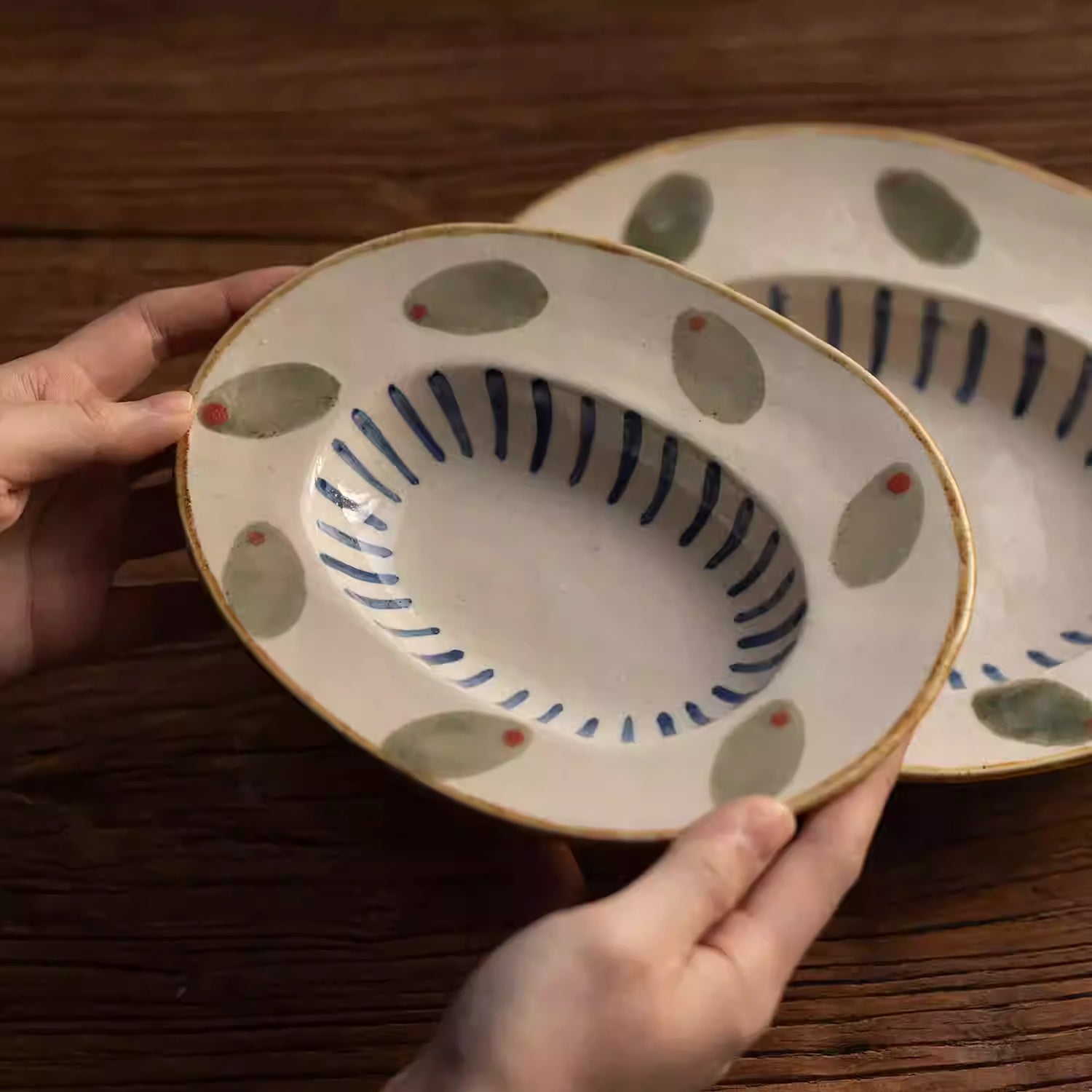 Assiette Minoyaki style champêtre rétro