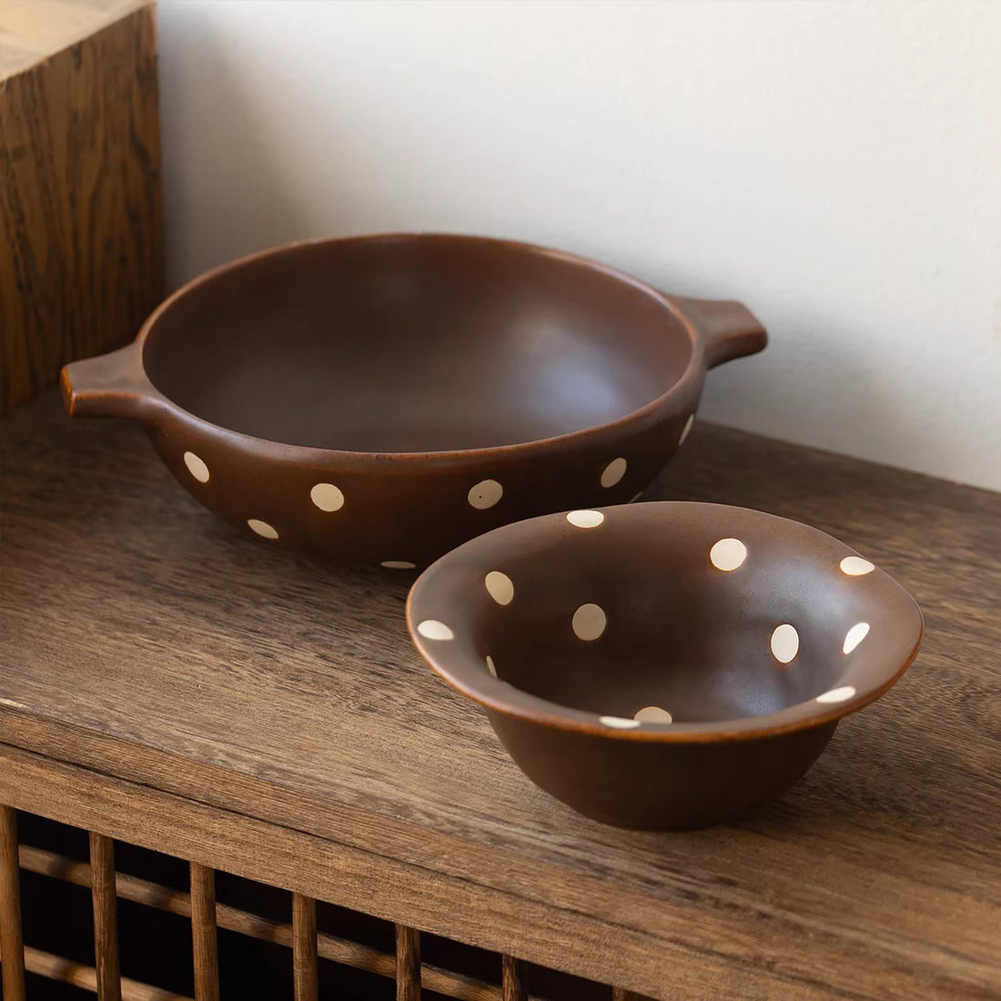 Bol Minoyaki rétro brun à pois blancs