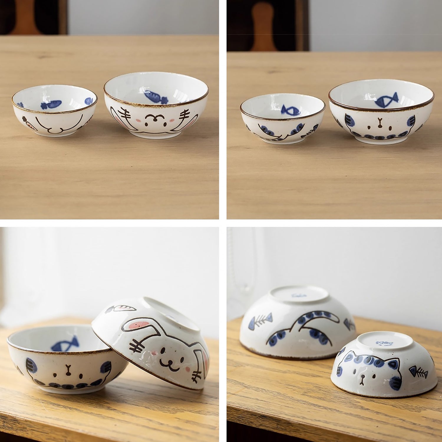 Bol en céramique Mino-yaki avec chat et lapin mignons