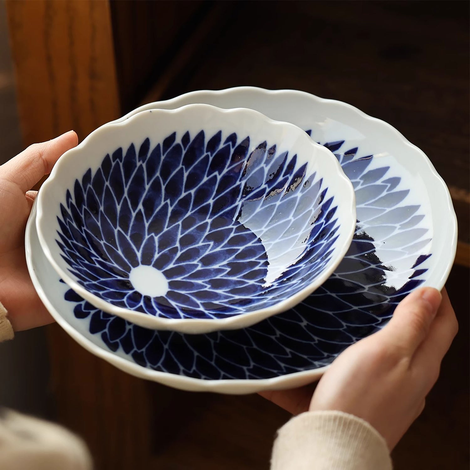 Assiette en céramique Mino-Yaki avec motif Chrysanthème