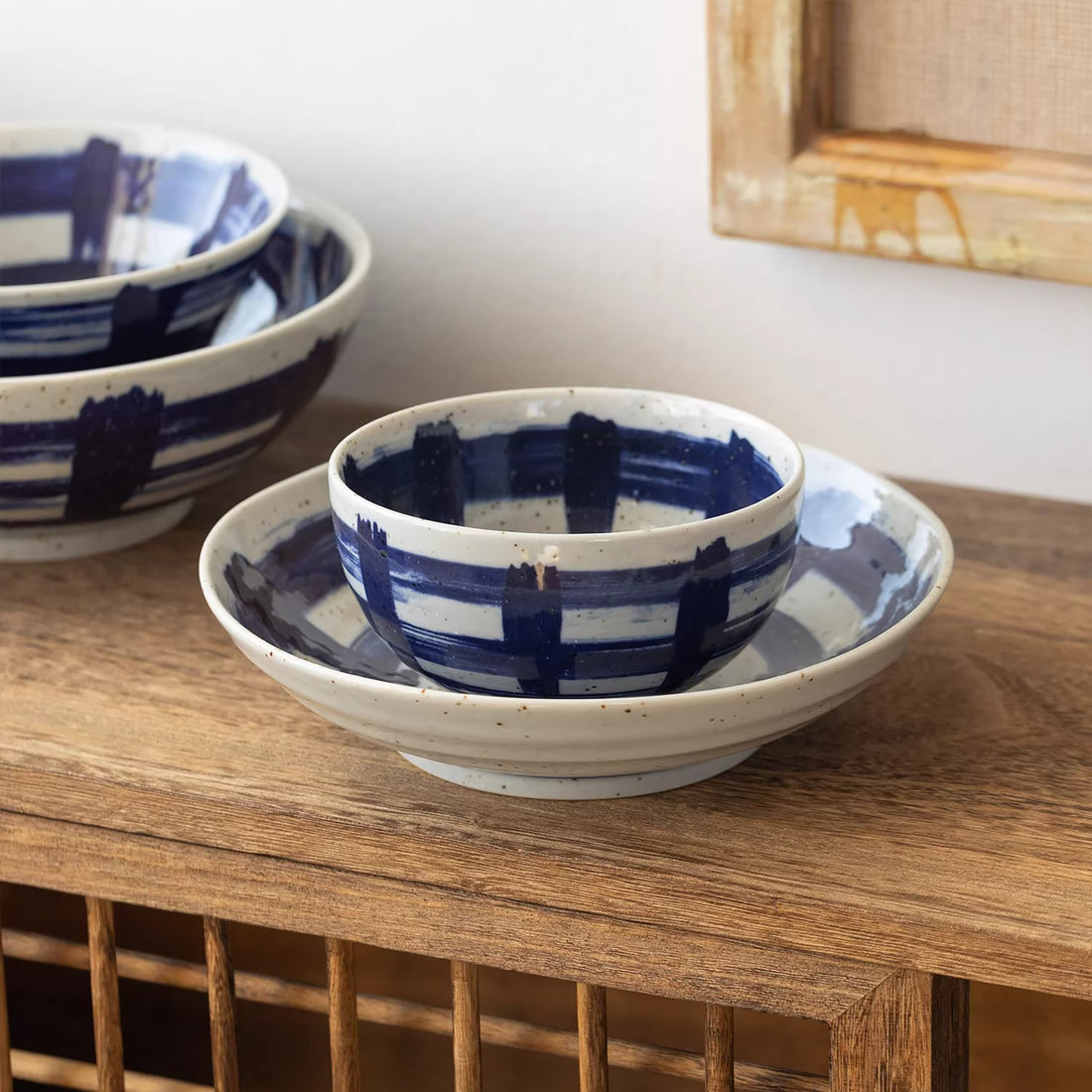 Vaisselle Minoyaki motif coup de pinceau vintage