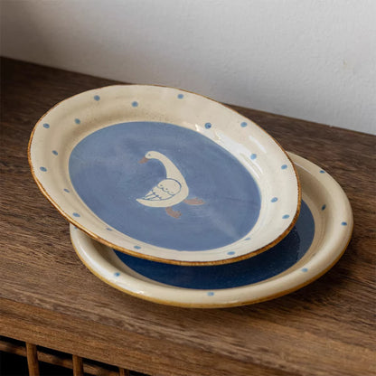 Assiette Minoyaki  avec décor oie illustrée