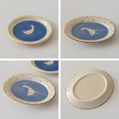 Assiette Minoyaki  avec décor oie illustrée