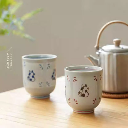 Tasse yunomi  Seto-yaki motif chat dos 