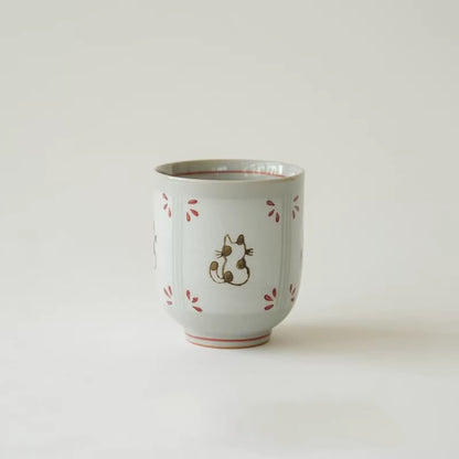 Tasse yunomi  Seto-yaki motif chat dos 