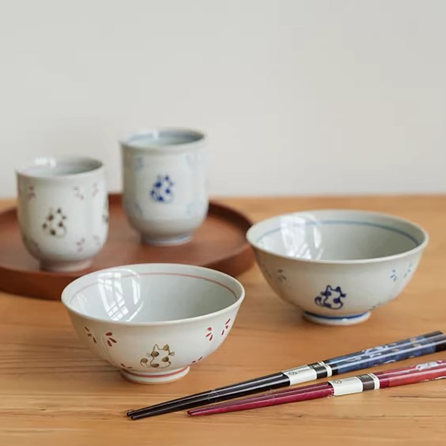 Bol Seto-yaki motif chat dos