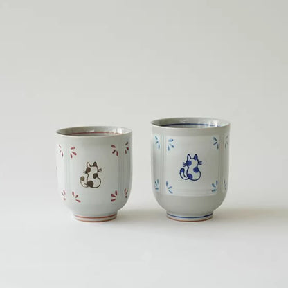 Tasse yunomi  Seto-yaki motif chat dos 