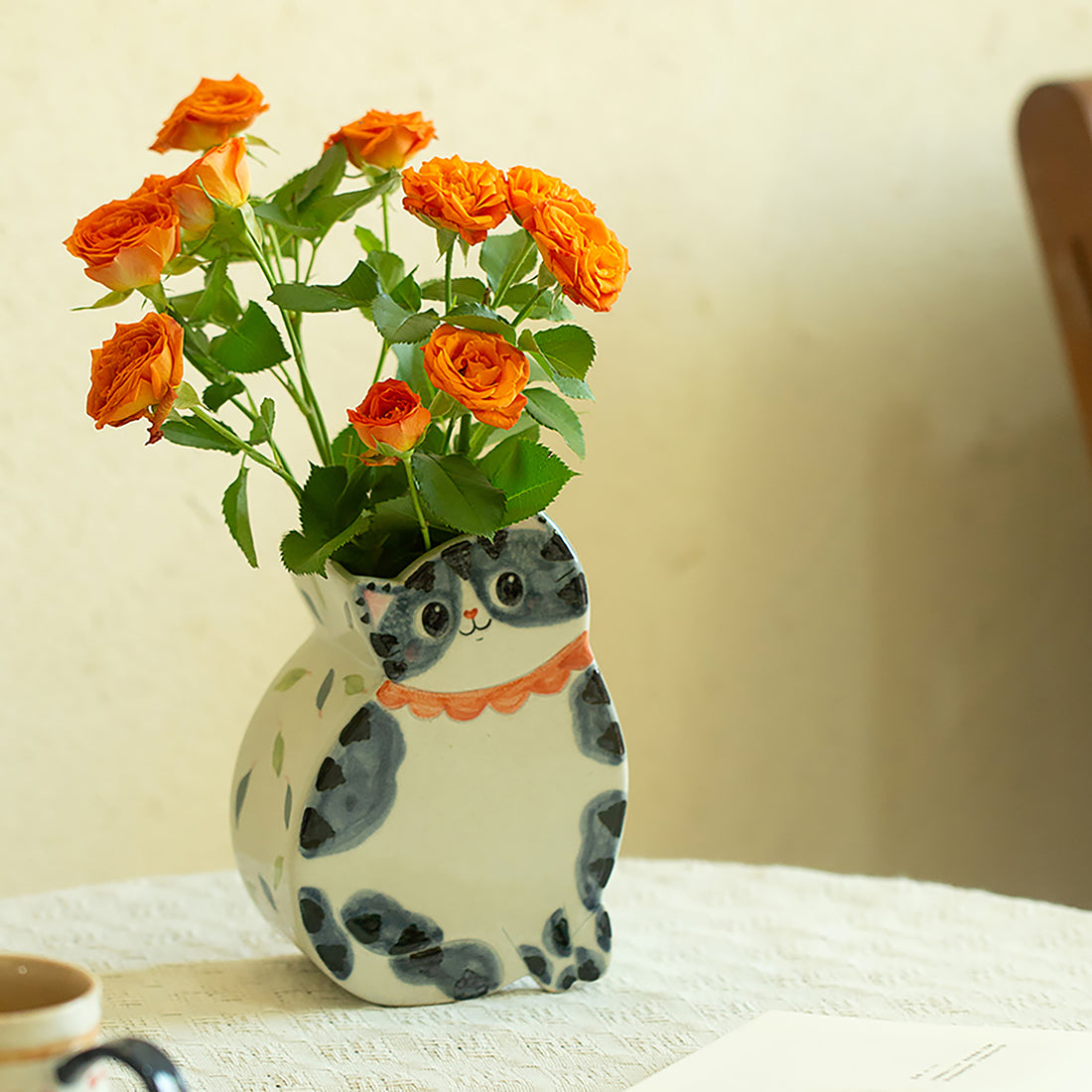 Vase chat céramique fait main décoratif