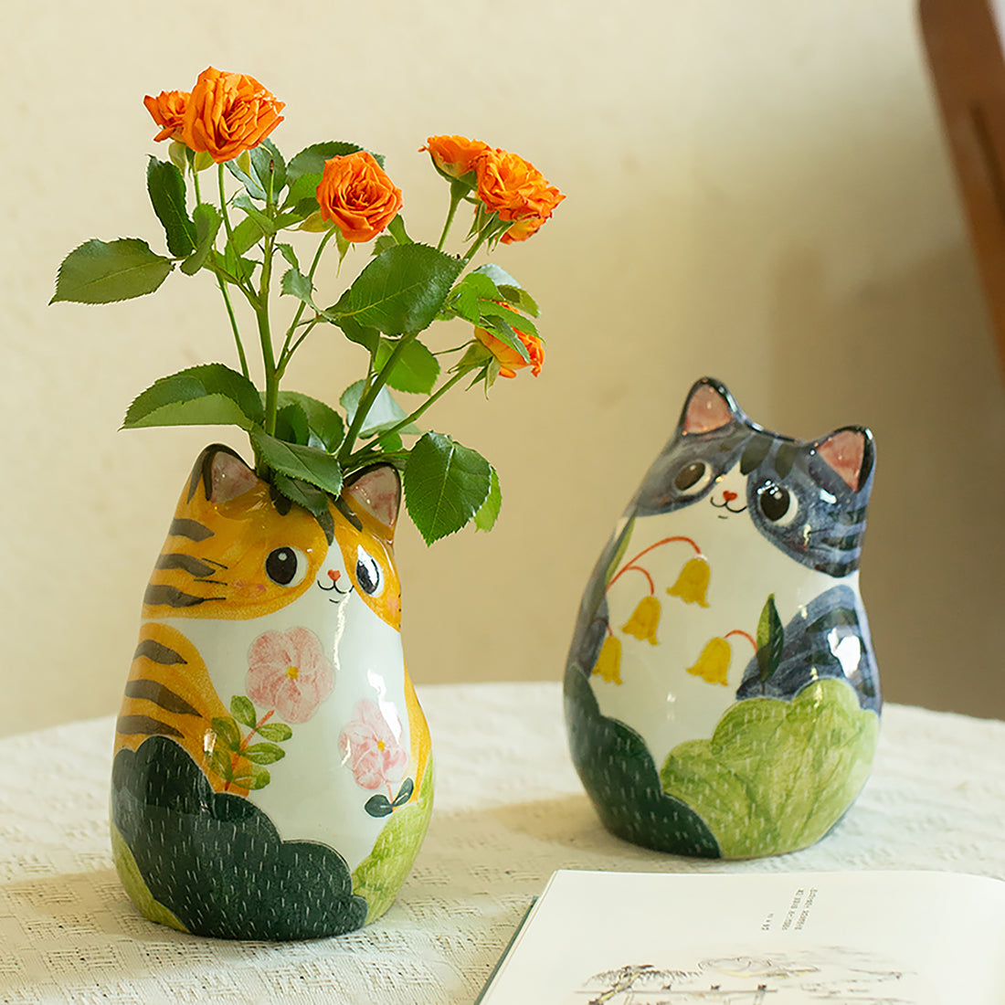 Vase chat céramique peint à la main