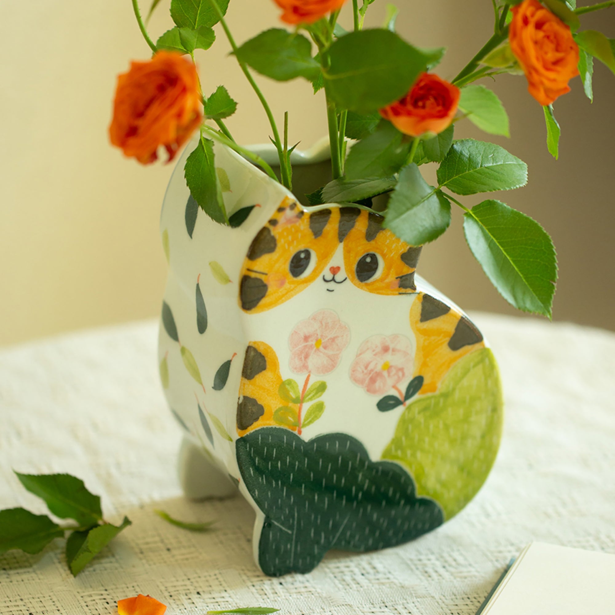 Vase chat céramique fait main décoratif