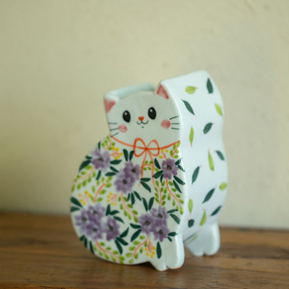 Vase chat céramique fait main décoratif