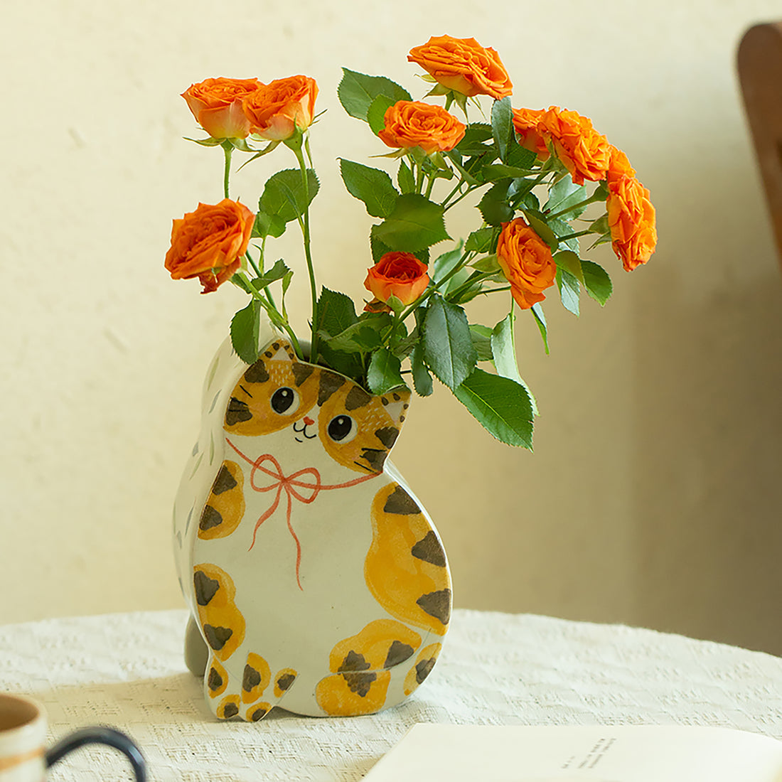 Vase chat céramique fait main décoratif