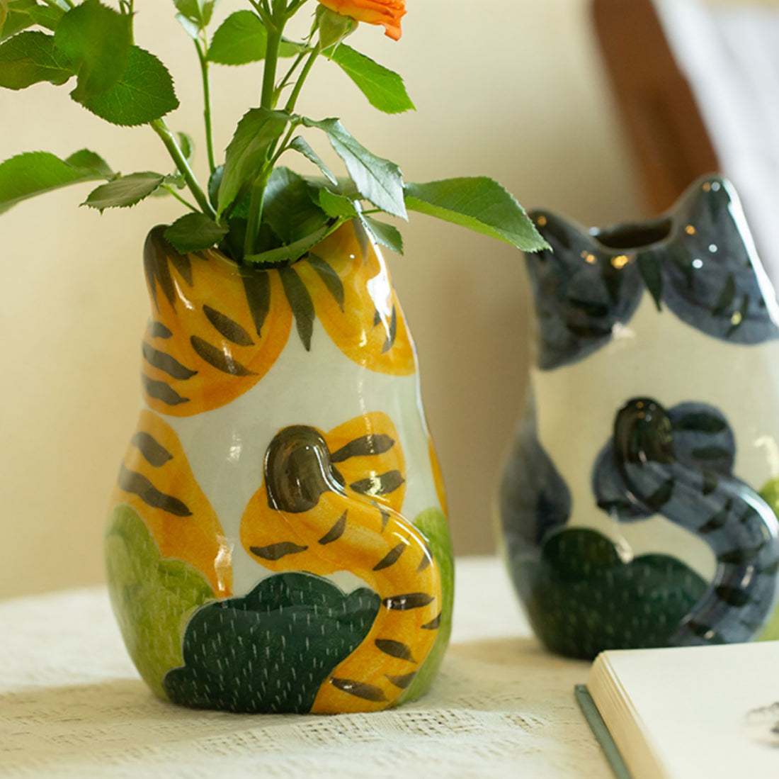 Vase chat céramique peint à la main