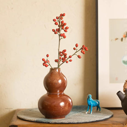 Petite Vase en céramique forme gourde brun rustique