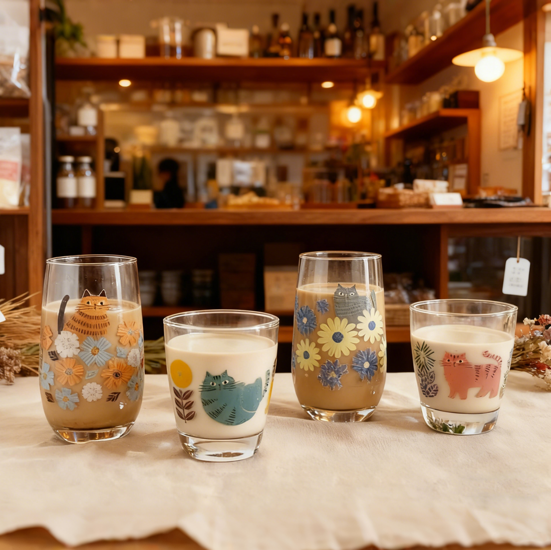 Verre transparent DECOLE avec motif chat et fleurs