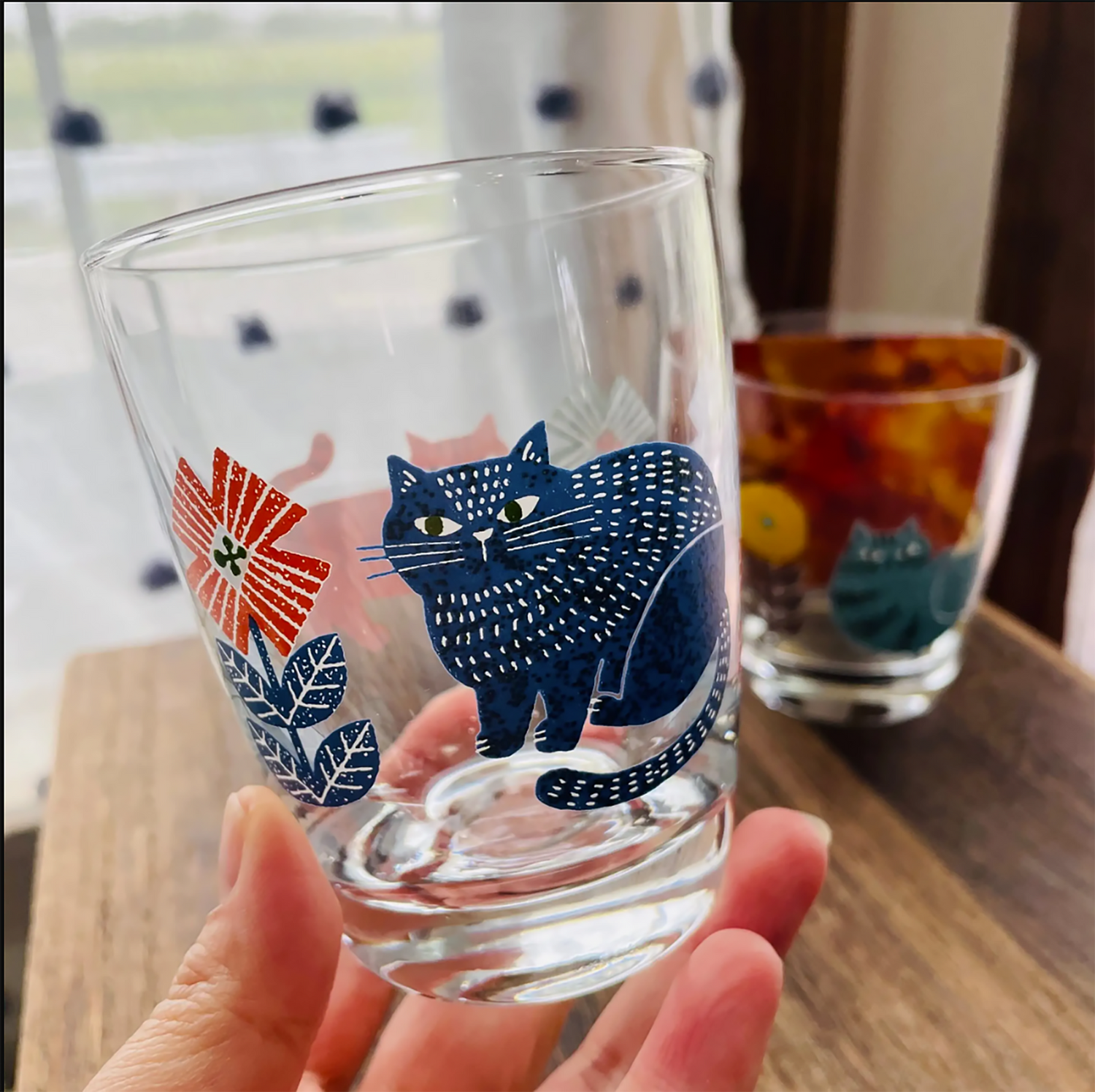 Verre transparent DECOLE avec motif chat et fleurs