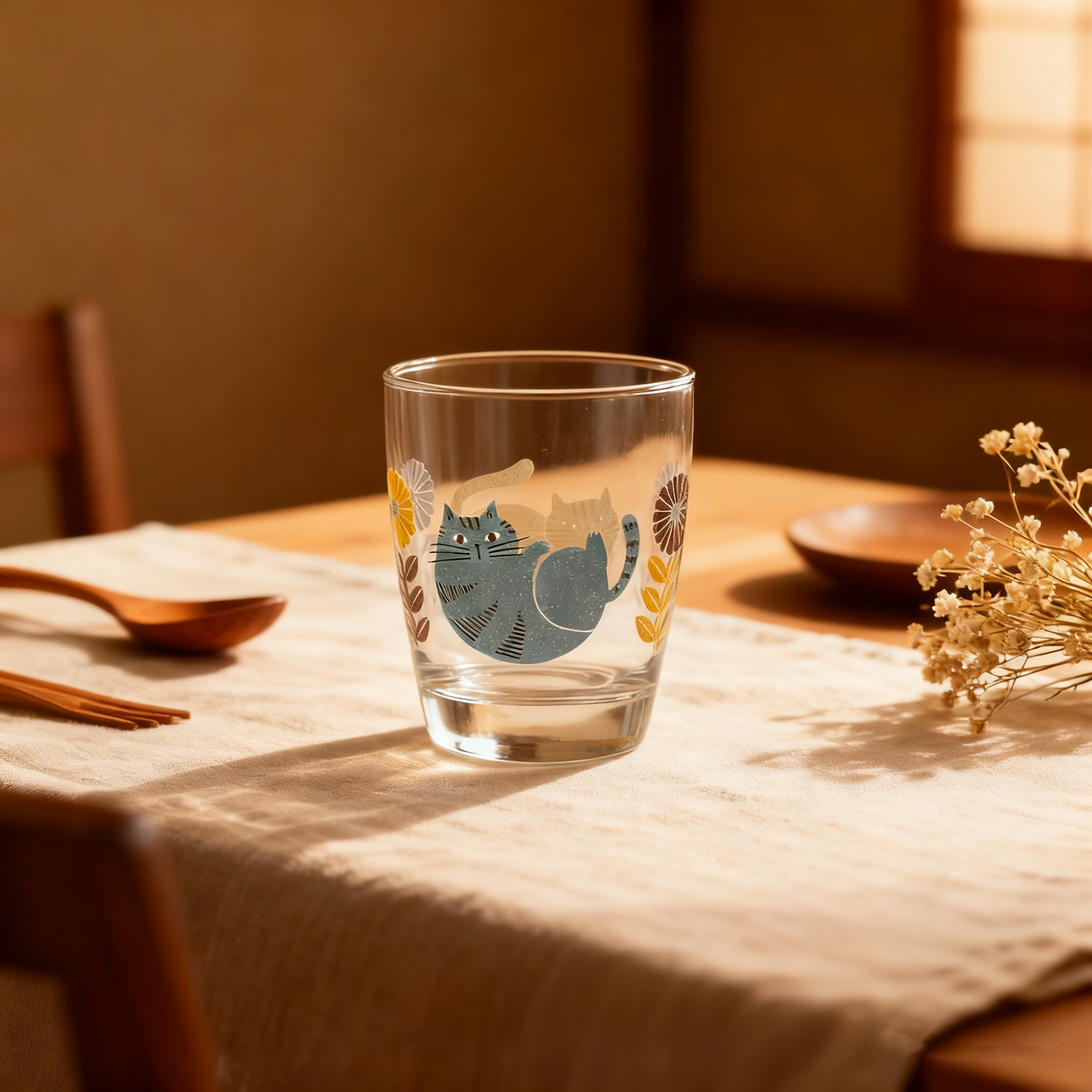 Verre transparent DECOLE avec motif chat et fleurs