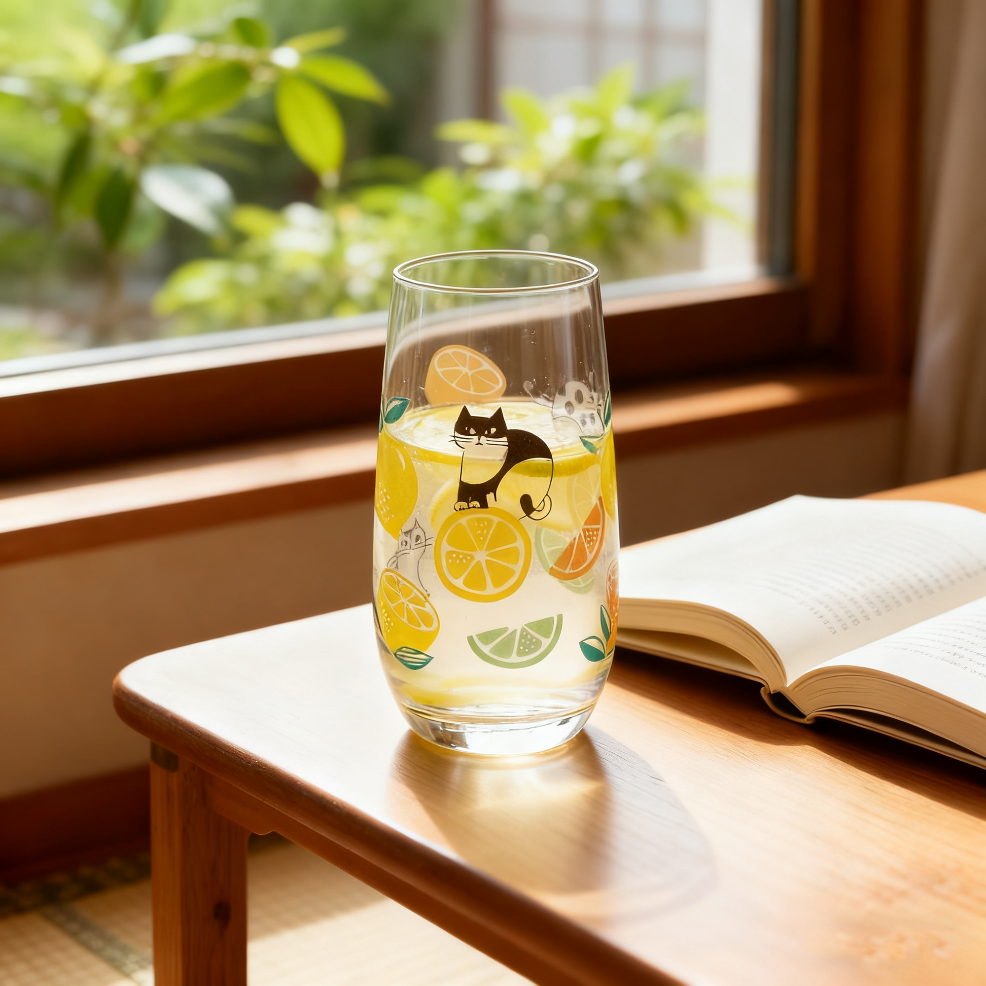 Verre transparent DECOLE avec motif chat et fleurs