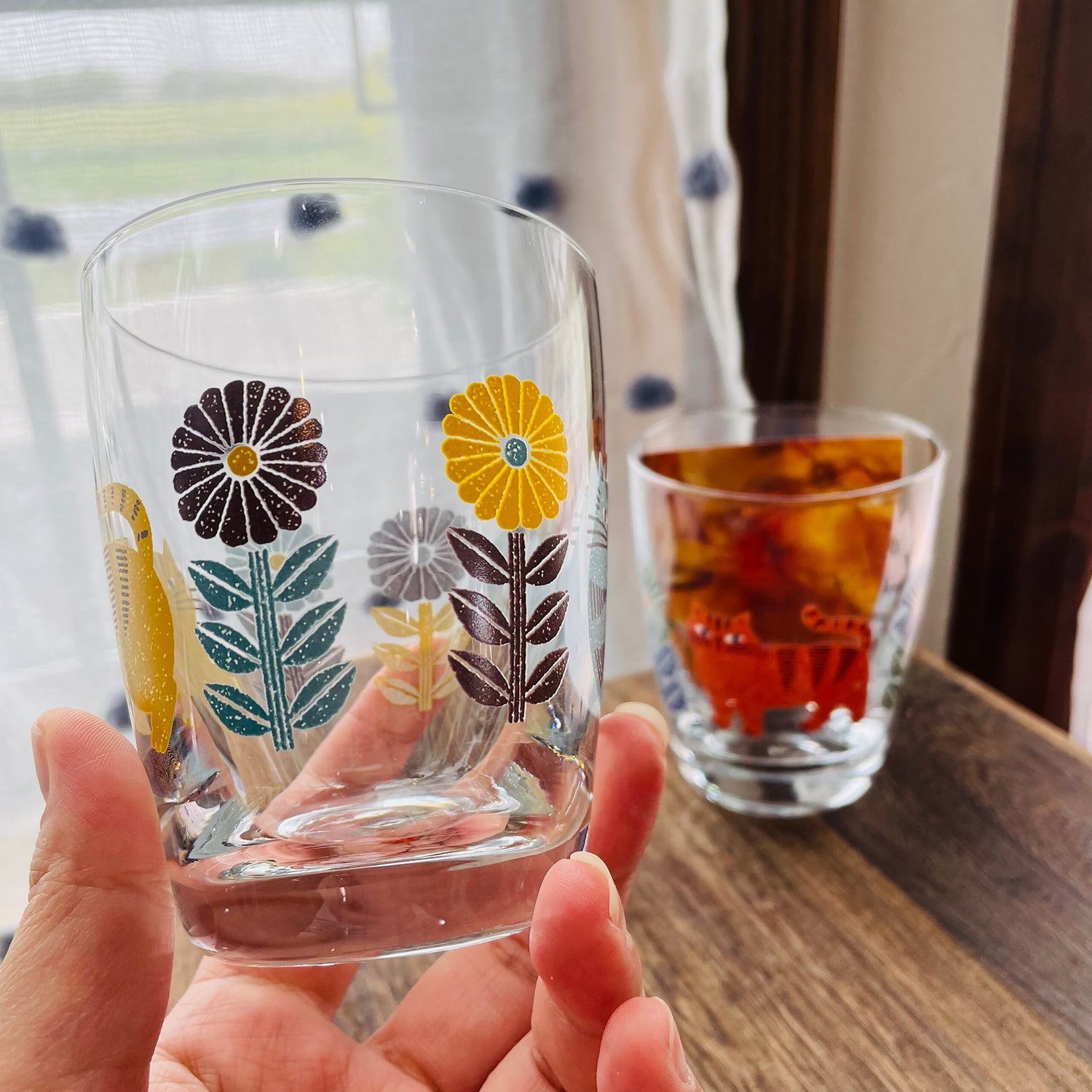Verre transparent DECOLE avec motif chat et fleurs
