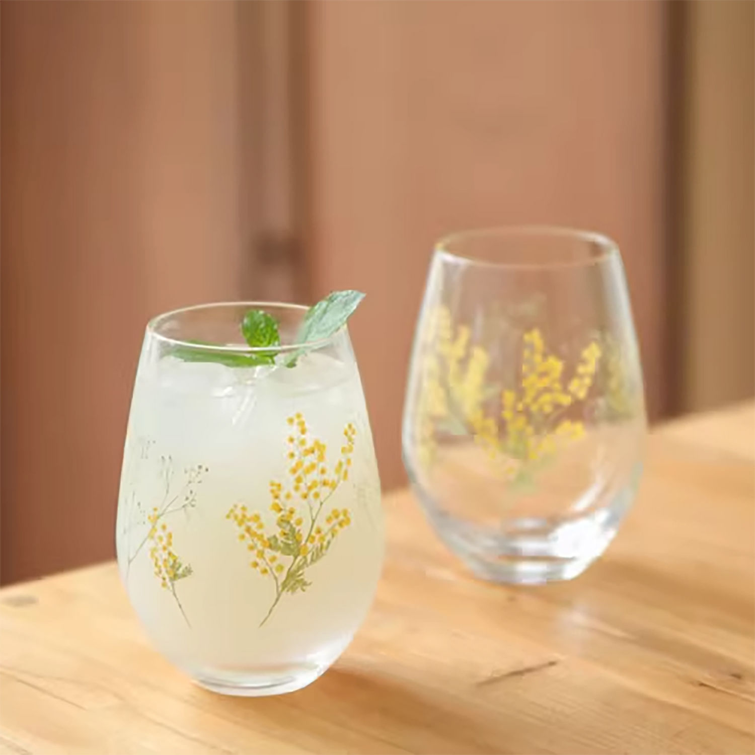 Verre Toyo-Sasaki motif mimosa et muguet