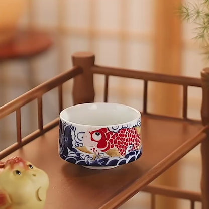 Tasse de maître en porcelaine avec Motif bonheur dragon et poisson,