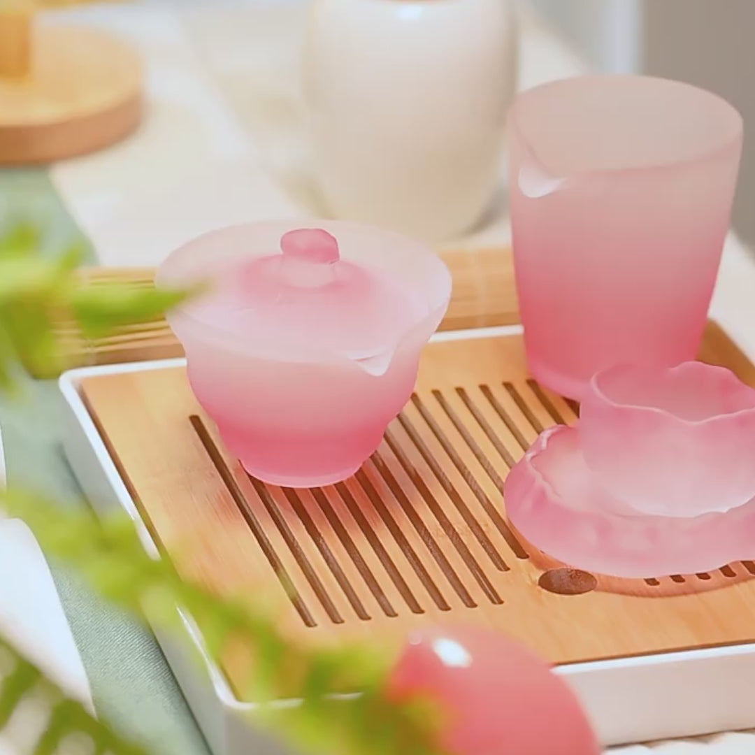 Ensemble de Gai wan en verre dépoli rose