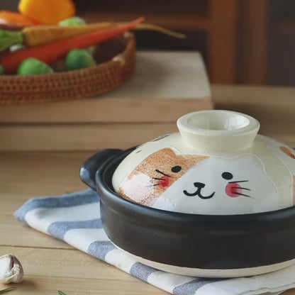 Cocotte japonaise Wanko-yaki avec Motif chat peint à la main