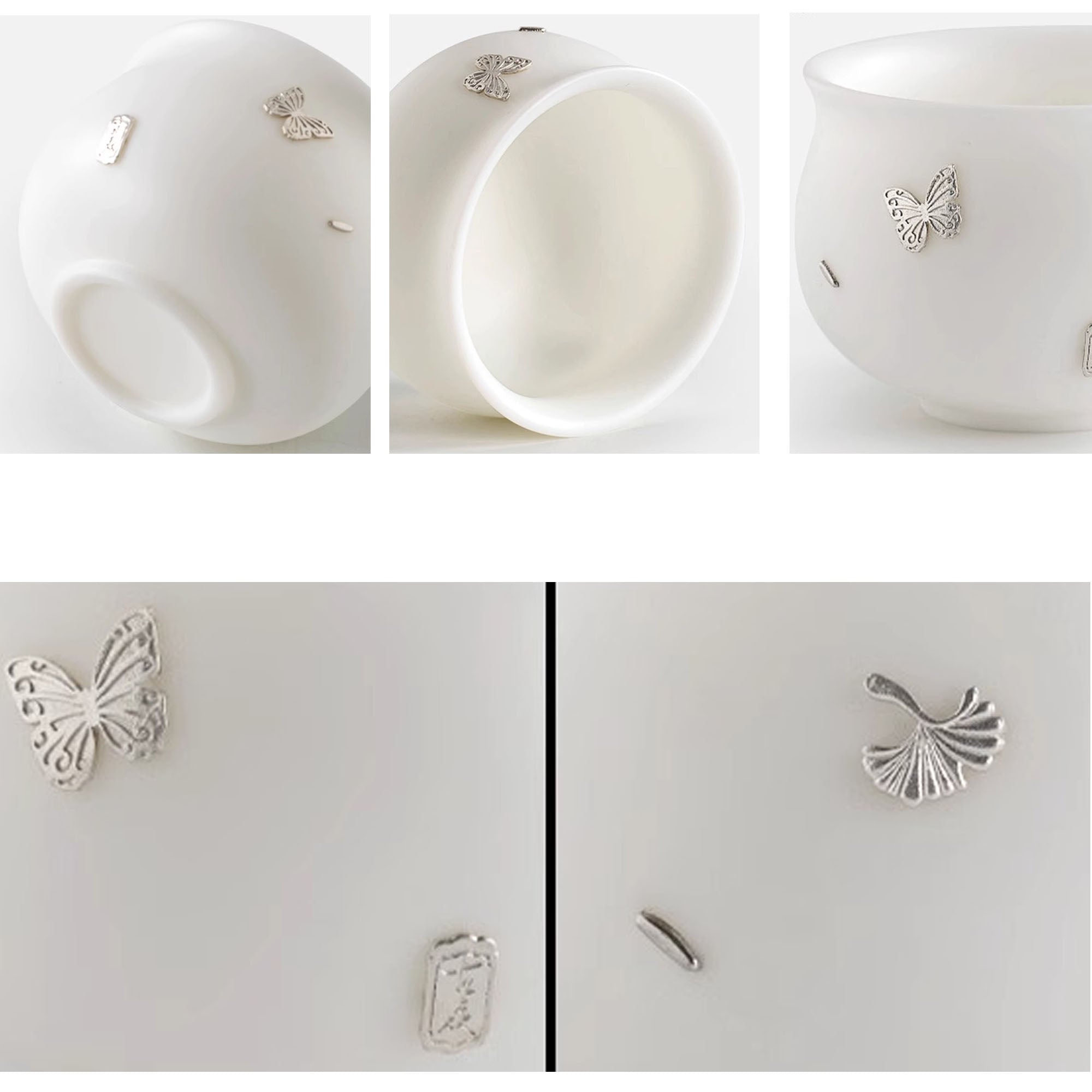 Tasse de maître en porcelaine jade et Ornée en argent avec forme galbée élégante