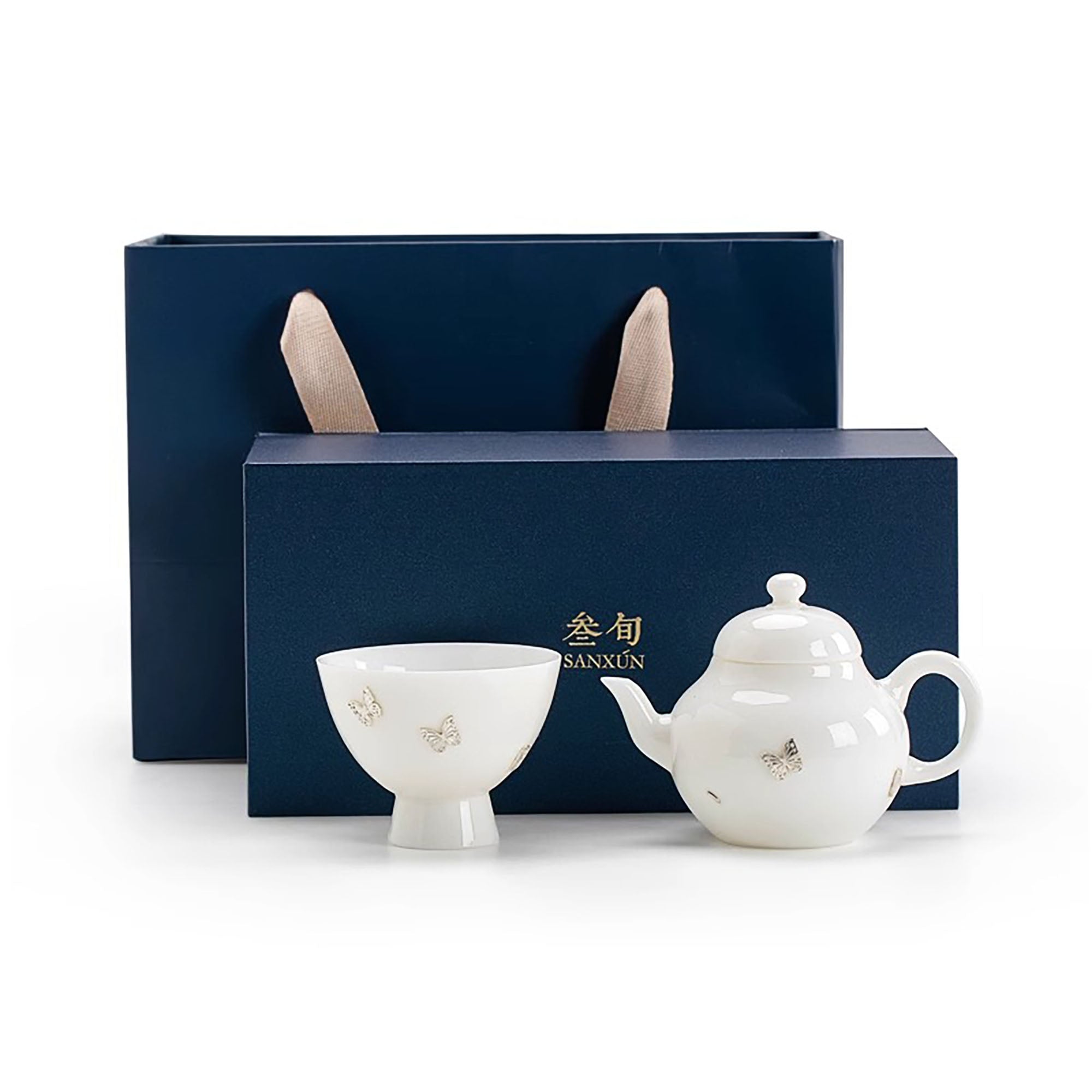 Théière avec sa tasse en porcelaine jade et Orné en argent