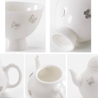 Théière avec sa tasse en porcelaine jade et Orné en argent