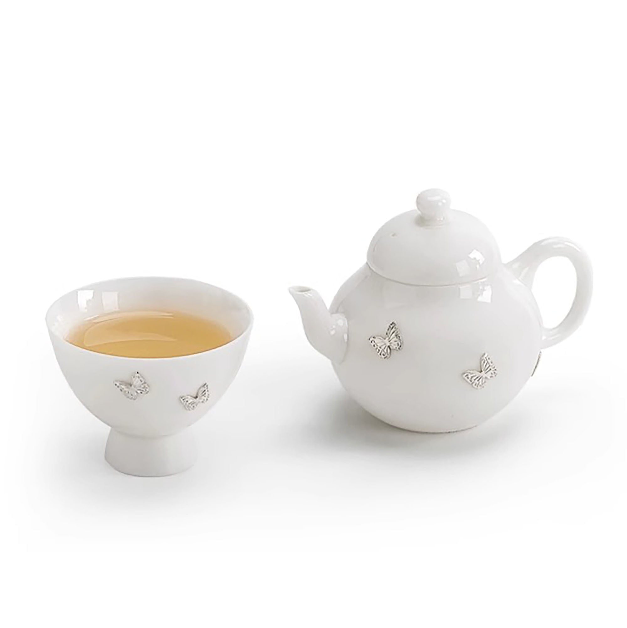 Théière avec sa tasse en porcelaine jade et Orné en argent